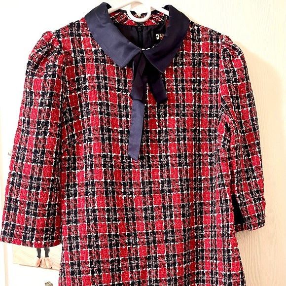 Brand New Alexia Admor Camilla Plaid Puff Sleeve Collarded Shealth Dress - Picture 5 of 12